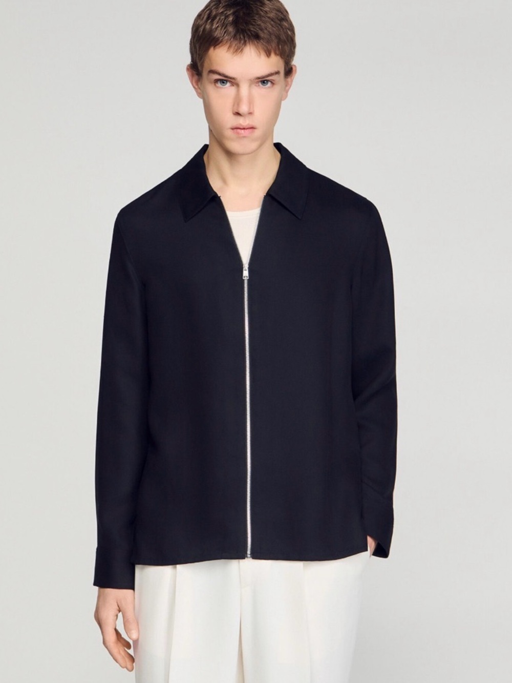 Lightweight Black Zip-Front Shirt Jacket